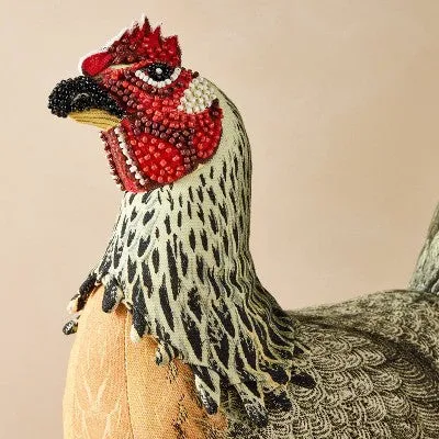 14"x13" Beaded Chicken Novelty Plush Pillow - John Derian