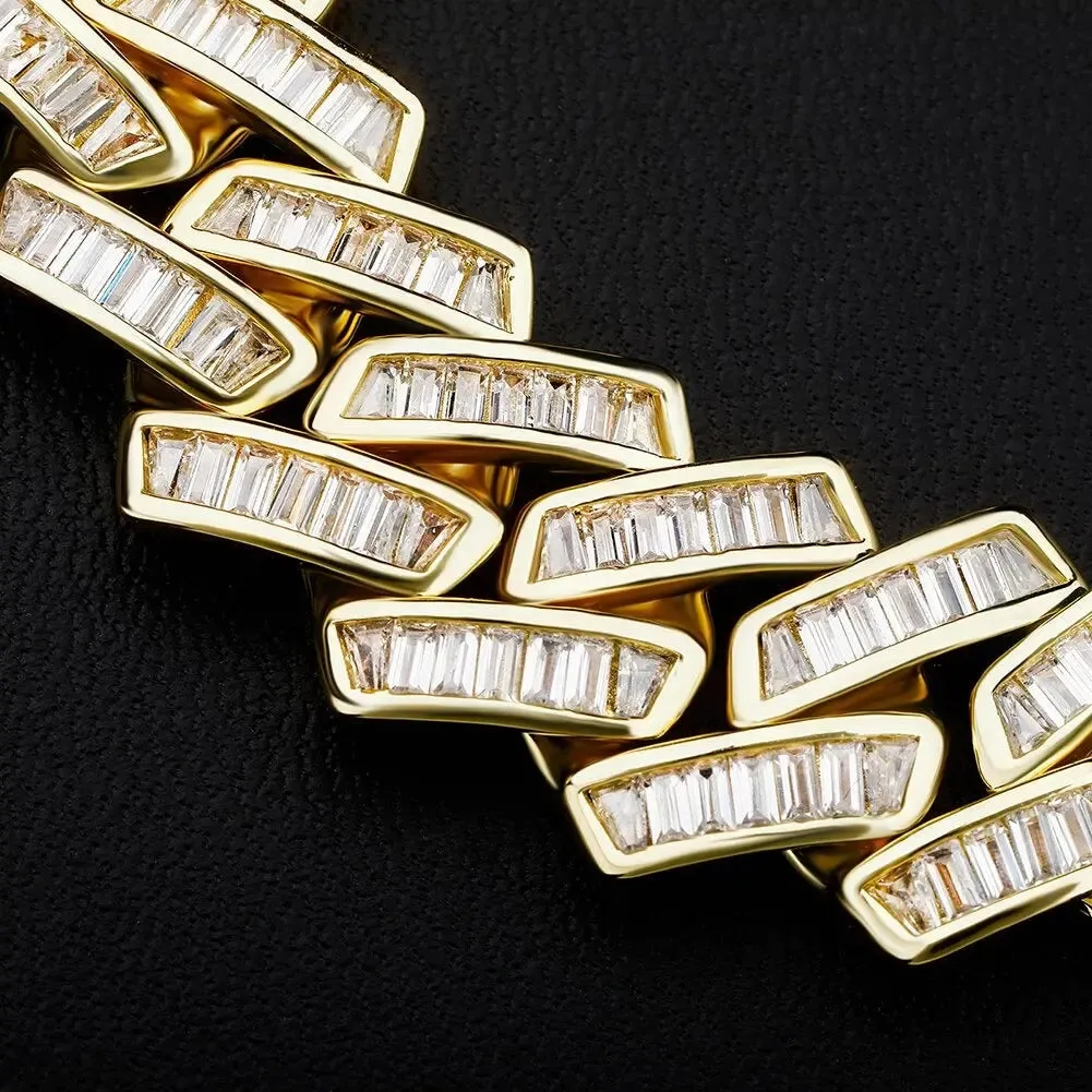 18mm Channel Set Baguette Cuban Chain in Yellow Gold