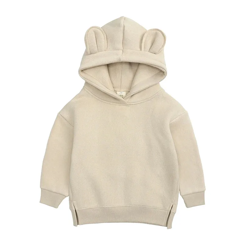 2023 Baby Kids Winter Bear Fleece Sweatshirt Cotton Warm Solid Long Sleeve Top Jacket Cute Boys Girls Hooded Outwear Clothes