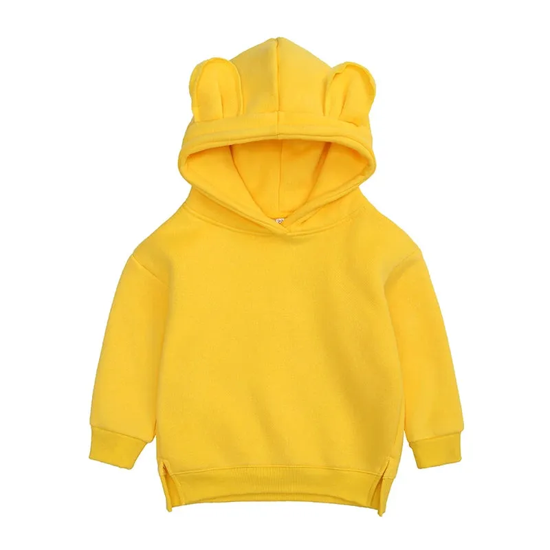 2023 Baby Kids Winter Bear Fleece Sweatshirt Cotton Warm Solid Long Sleeve Top Jacket Cute Boys Girls Hooded Outwear Clothes