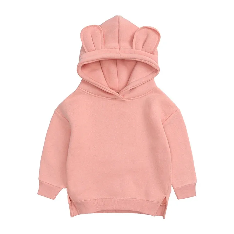 2023 Baby Kids Winter Bear Fleece Sweatshirt Cotton Warm Solid Long Sleeve Top Jacket Cute Boys Girls Hooded Outwear Clothes