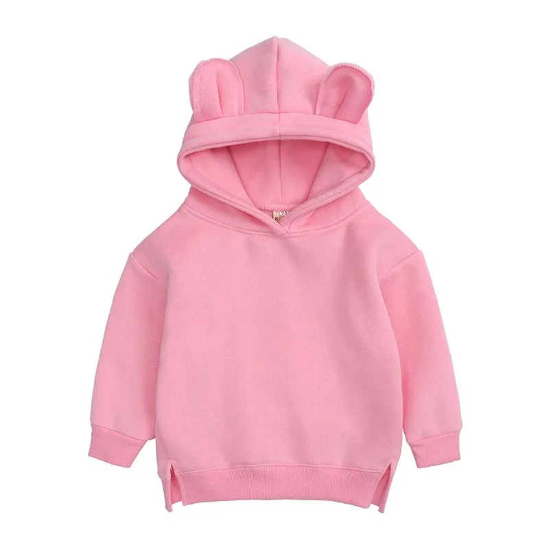 2023 Baby Kids Winter Bear Fleece Sweatshirt Cotton Warm Solid Long Sleeve Top Jacket Cute Boys Girls Hooded Outwear Clothes