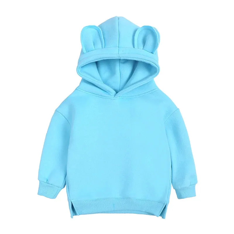 2023 Baby Kids Winter Bear Fleece Sweatshirt Cotton Warm Solid Long Sleeve Top Jacket Cute Boys Girls Hooded Outwear Clothes