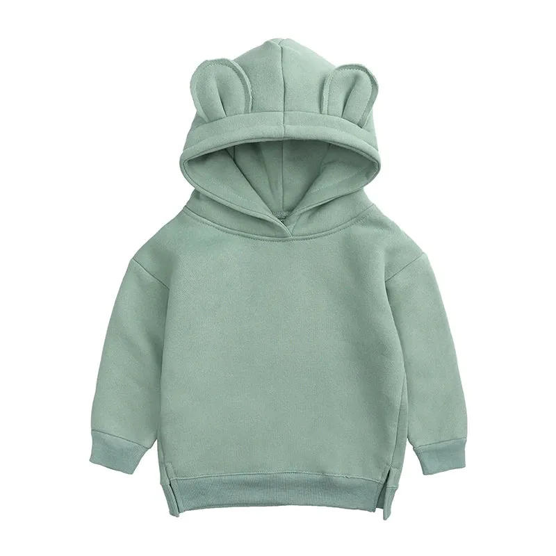 2023 Baby Kids Winter Bear Fleece Sweatshirt Cotton Warm Solid Long Sleeve Top Jacket Cute Boys Girls Hooded Outwear Clothes