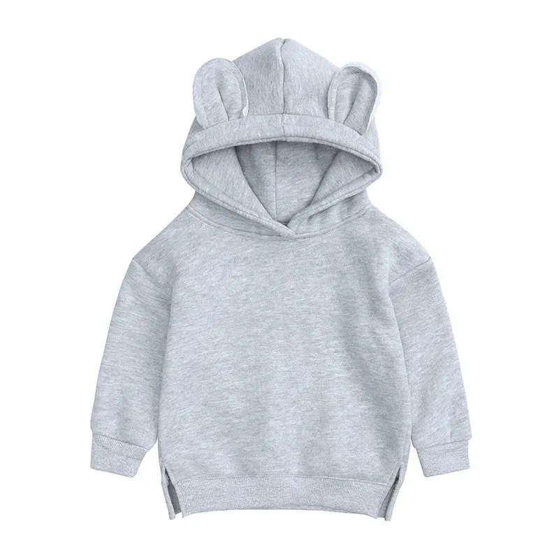 2023 Baby Kids Winter Bear Fleece Sweatshirt Cotton Warm Solid Long Sleeve Top Jacket Cute Boys Girls Hooded Outwear Clothes