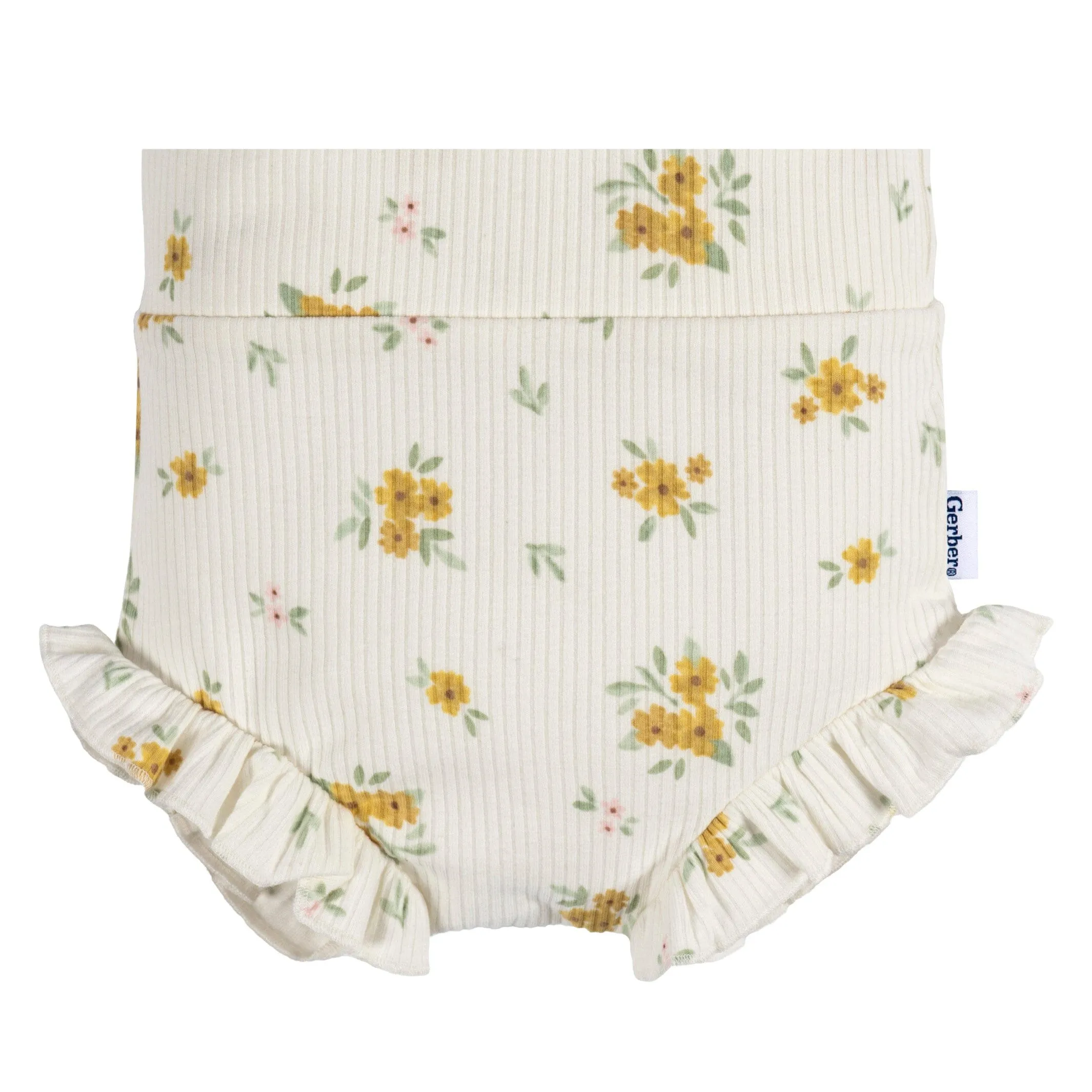 3-Pack Baby Girls Green, Yellow, & Ivory Floral Bloomer Shorts