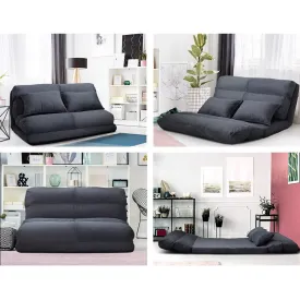 Adjustable 2-Seater Floor Lounge Sofa Bed, Charcoal Suede - Artiss