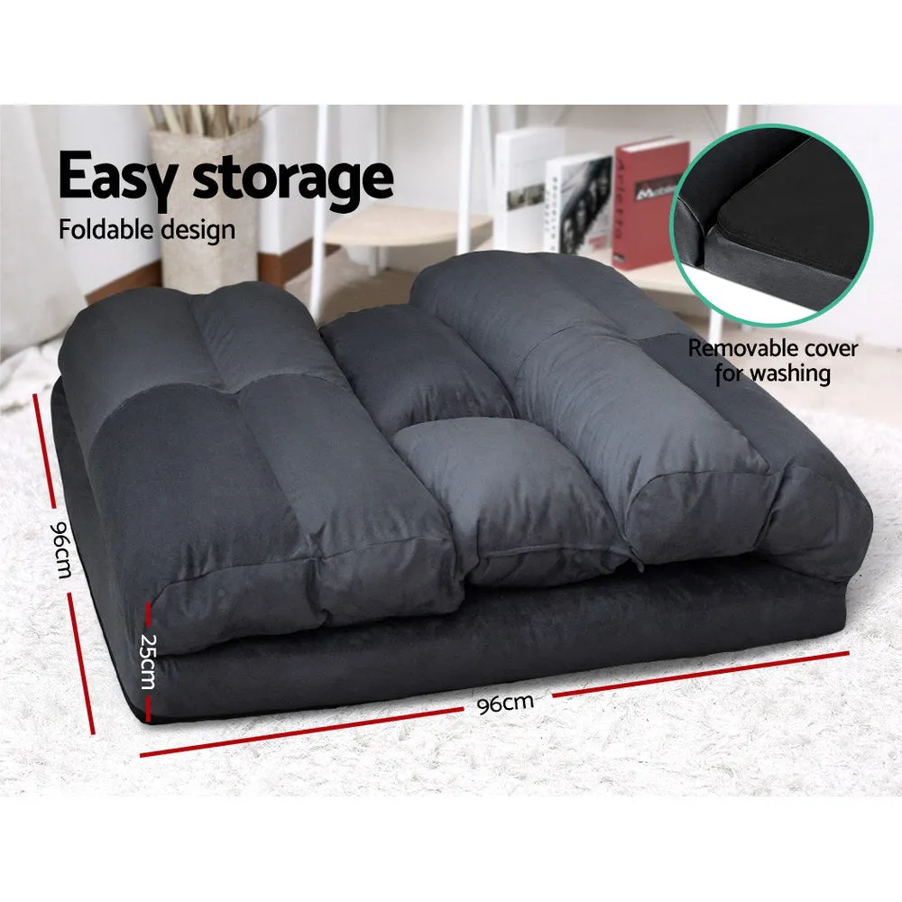 Adjustable 2-Seater Floor Lounge Sofa Bed, Charcoal Suede - Artiss