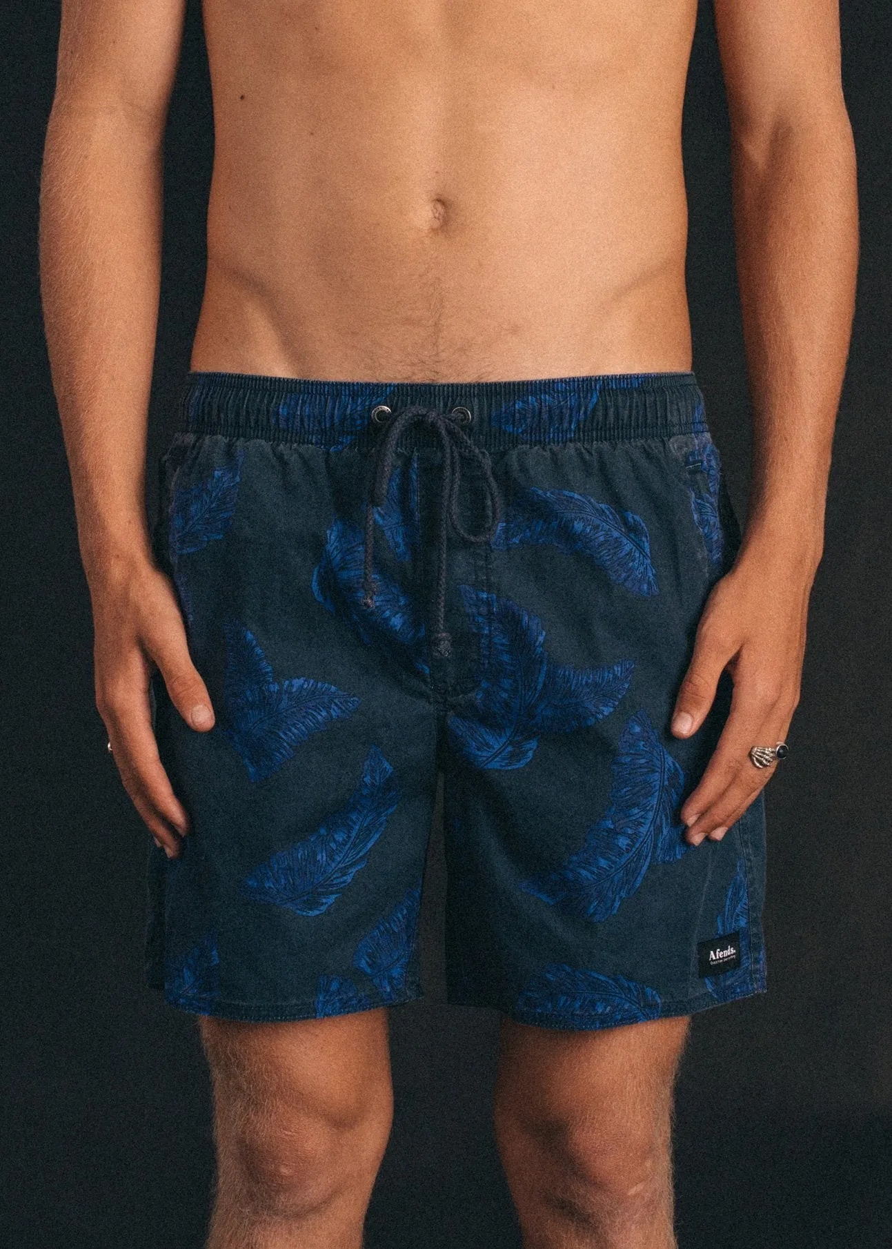 Afends Mens Baywatch Midnight Palm - Elastic Waist Boardshort