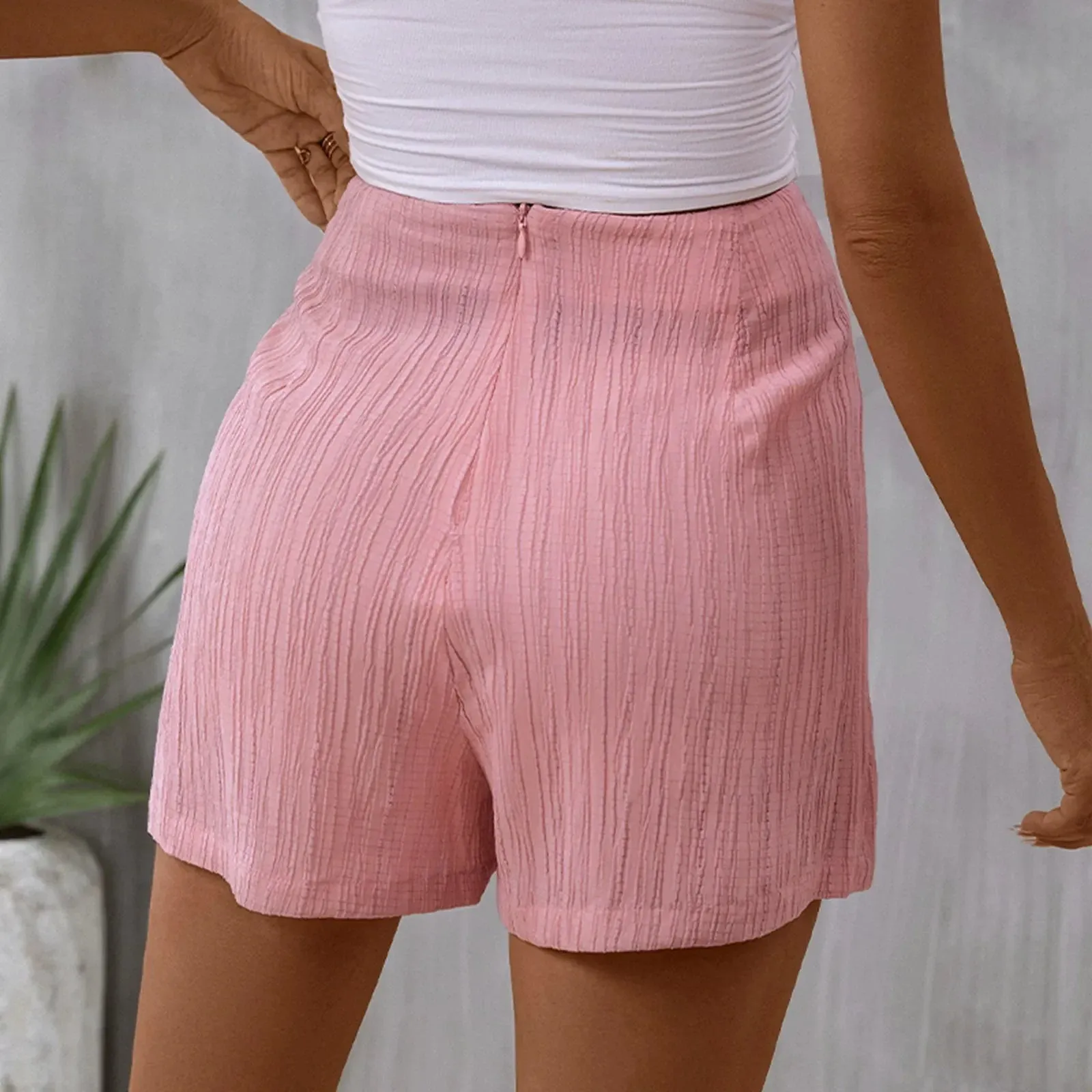 Beach Skirt with Zipper - High Waisted Textured Short