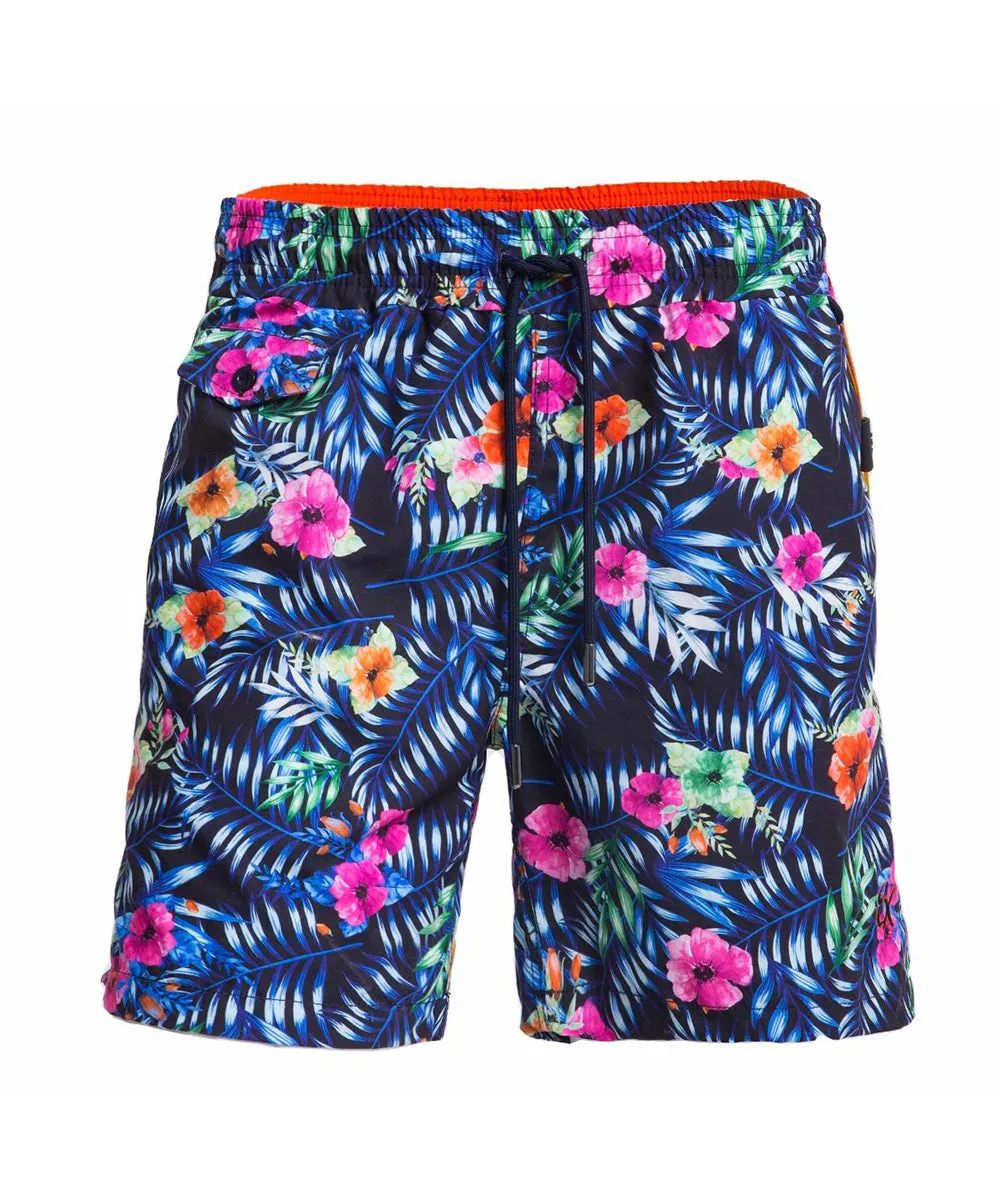 Blue Floral Print Swim Trunks by EightX