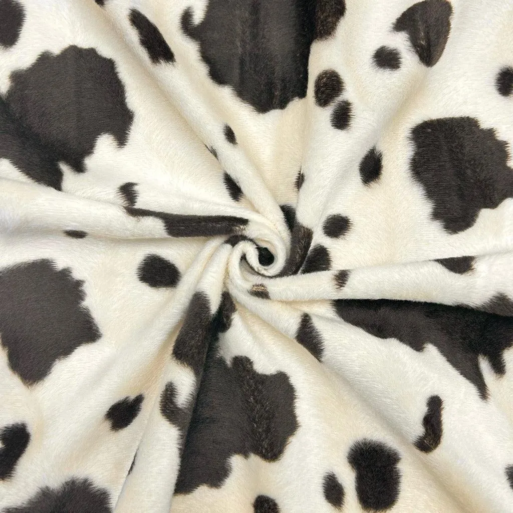 Brown Cow Print Velboa Fabric