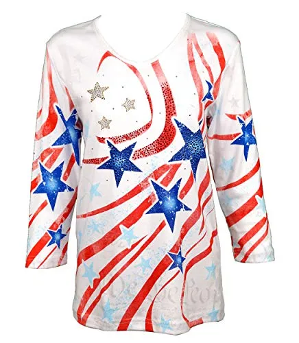 Cactus Bay - Patriot Party, 3/4 Sleeve, V-Neck, Patriotic Theme Cotton Top