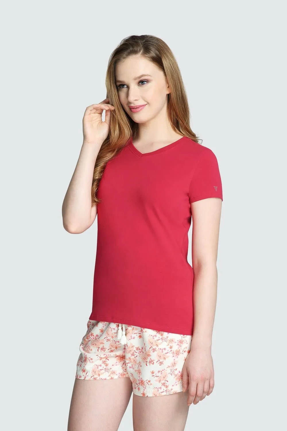 Cotton V-Neck Every day Wear Grey tee t-shirt tops for Ladies