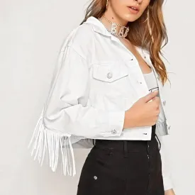 Denim Winter Jacket with Pockets and Tassel