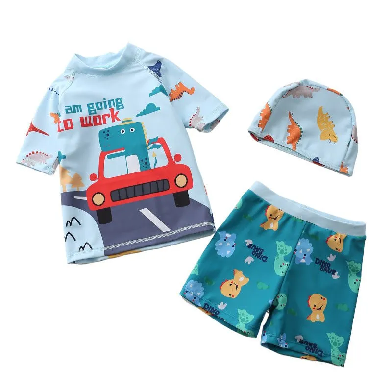 Dino Drive-by Boys T-shirt And Short Swim Set