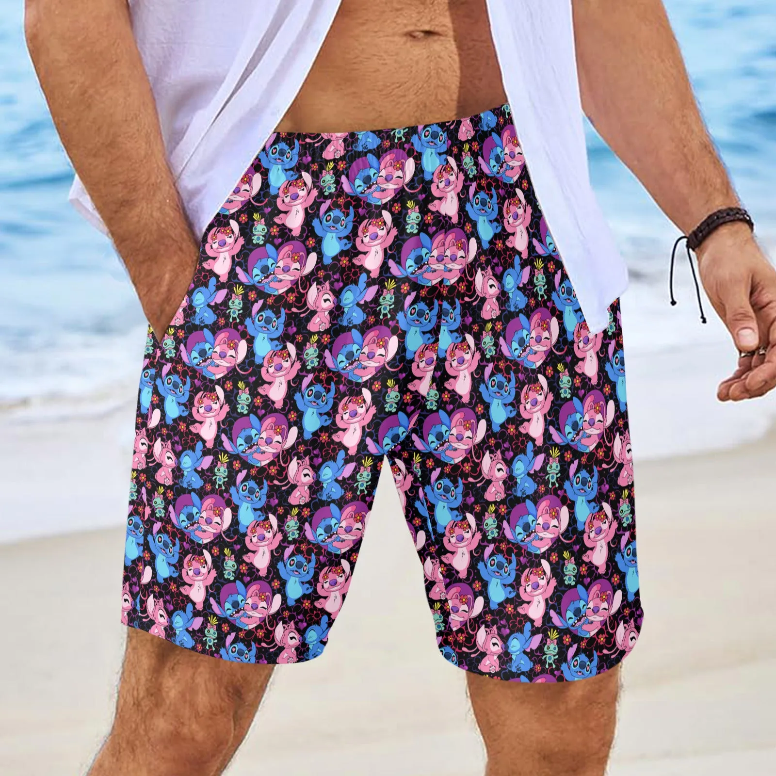 Disney Lilo And Stitch Angel Besties Men's Swim Trunks Swimsuit