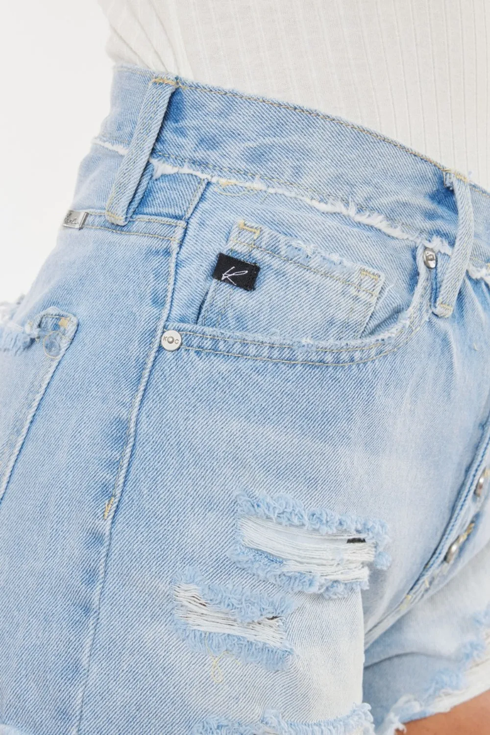 Distressed Button Fly Denim Shorts