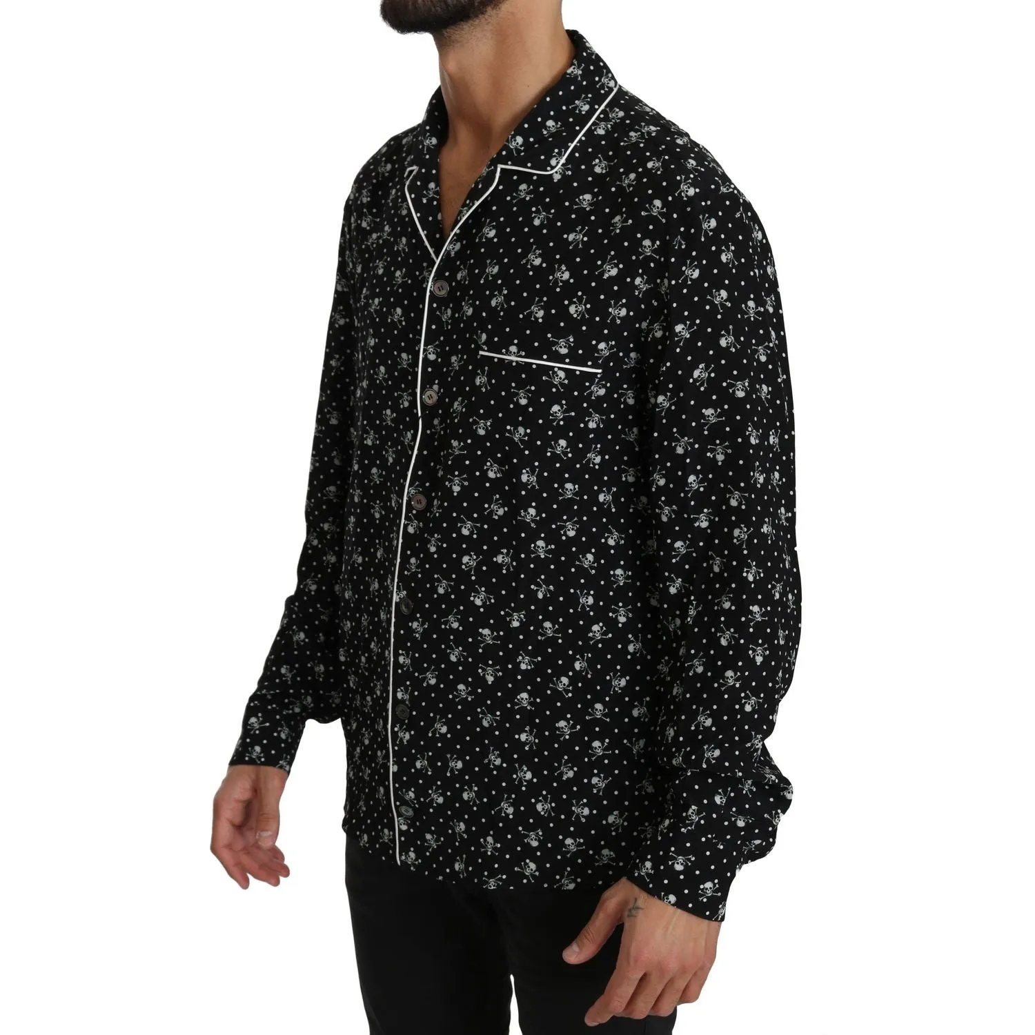 Dolce & Gabbana Elegant Silk Pajama Shirt with Skull Print