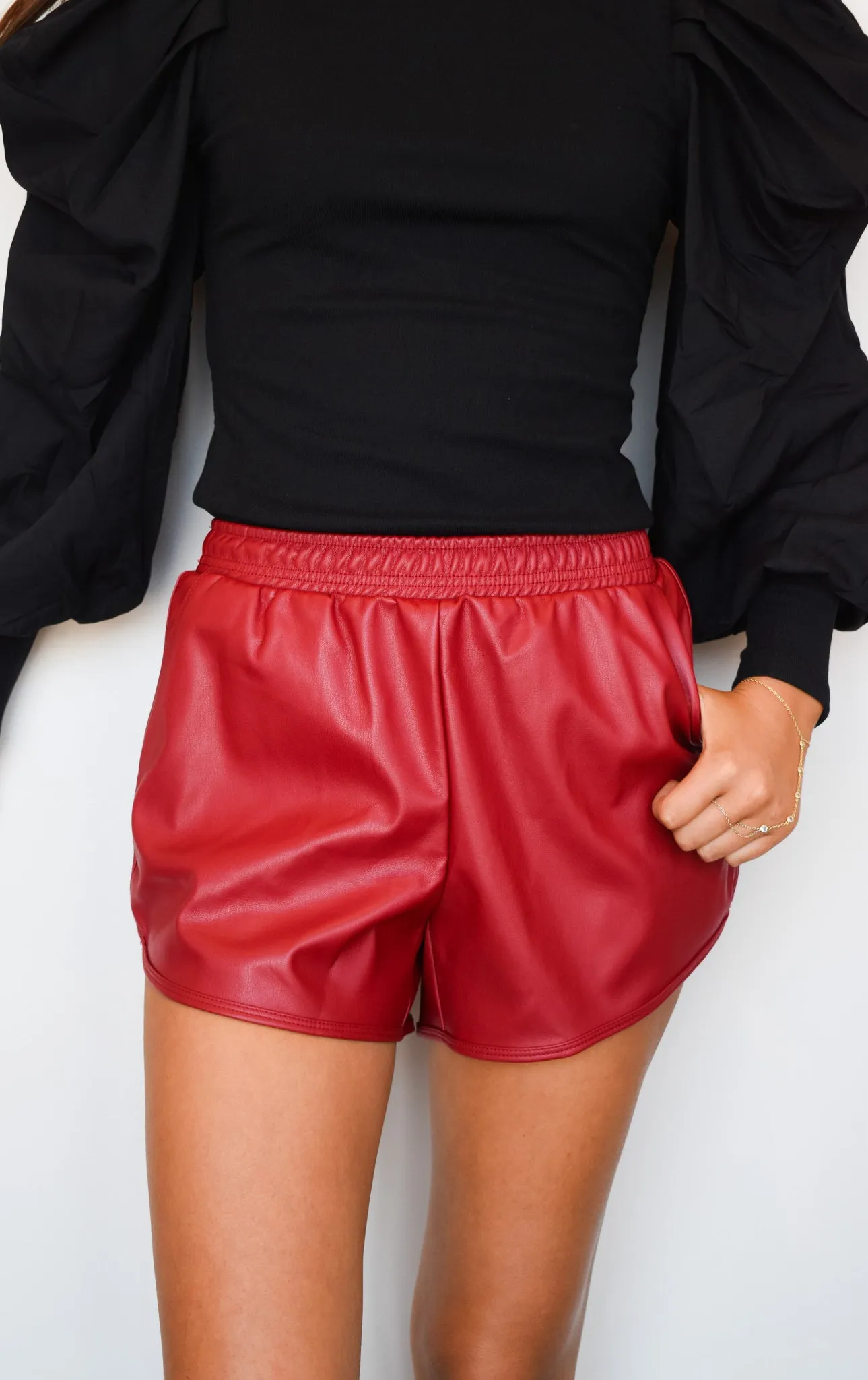 Eleanor Classic Leather Shorts- Crimson