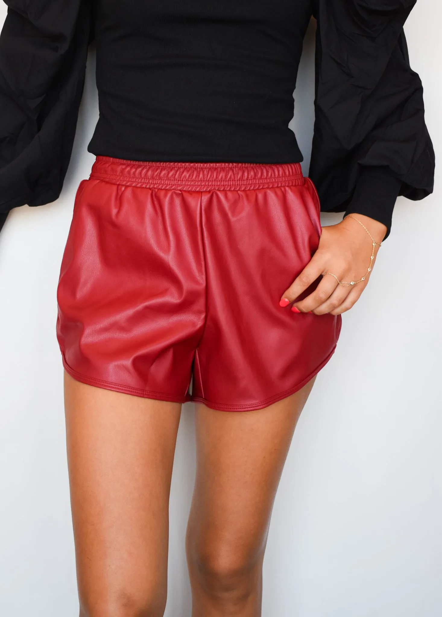 Eleanor Classic Leather Shorts- Crimson