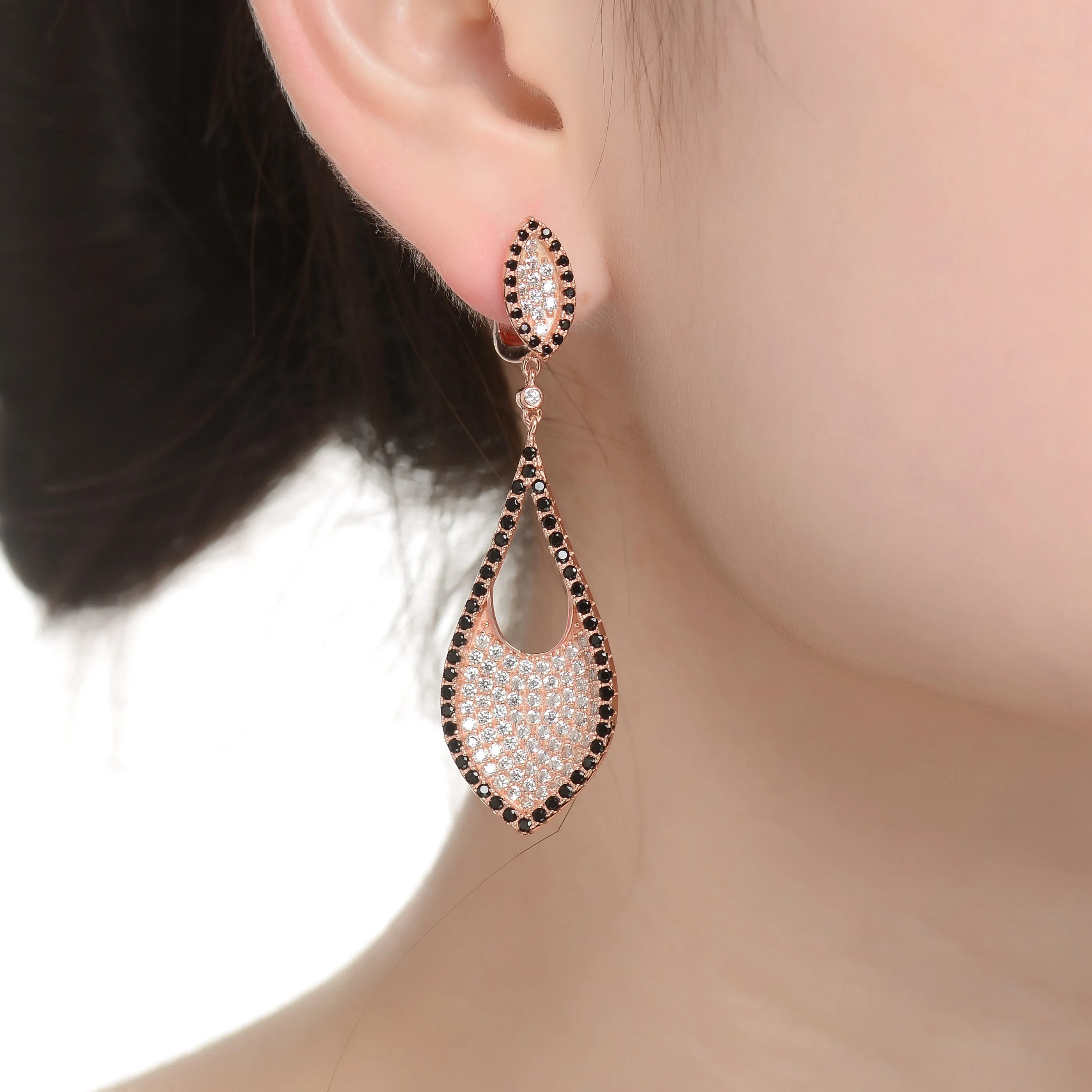 Elise Black And Rhodium Plated Earrings