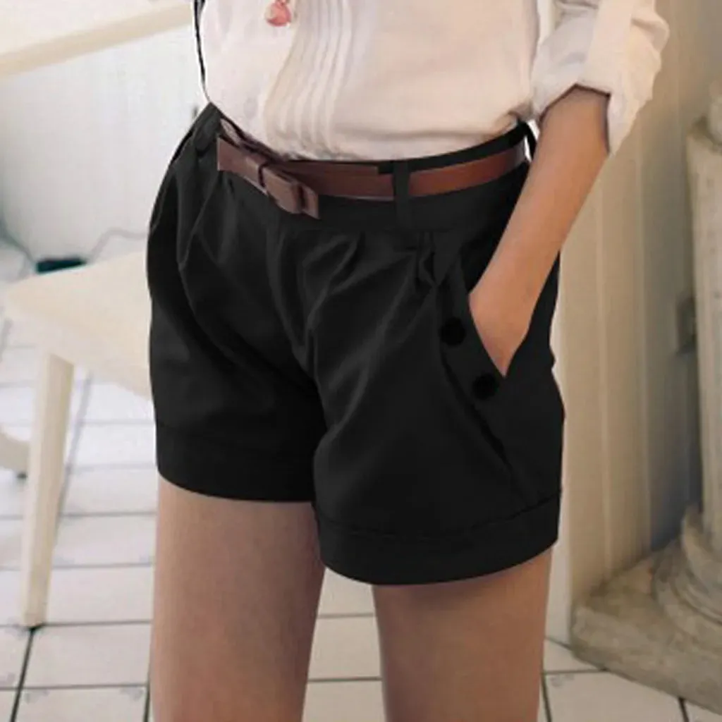 England Style Office Women's Summer New Fashion High Waist Casual Button Decor Chic Short