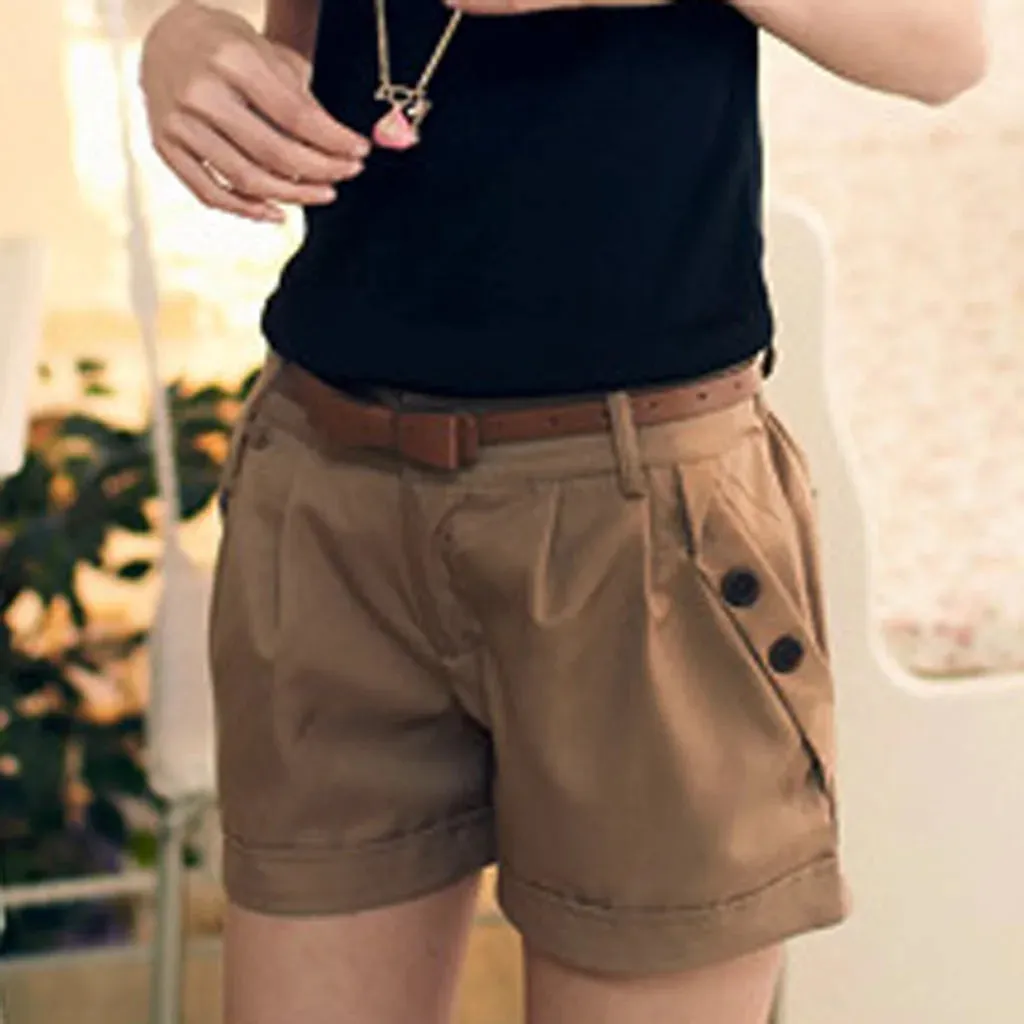 England Style Office Women's Summer New Fashion High Waist Casual Button Decor Chic Short