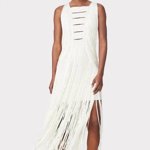 Fannie Sleeveless Sexy Fringed Hem Midi Dress