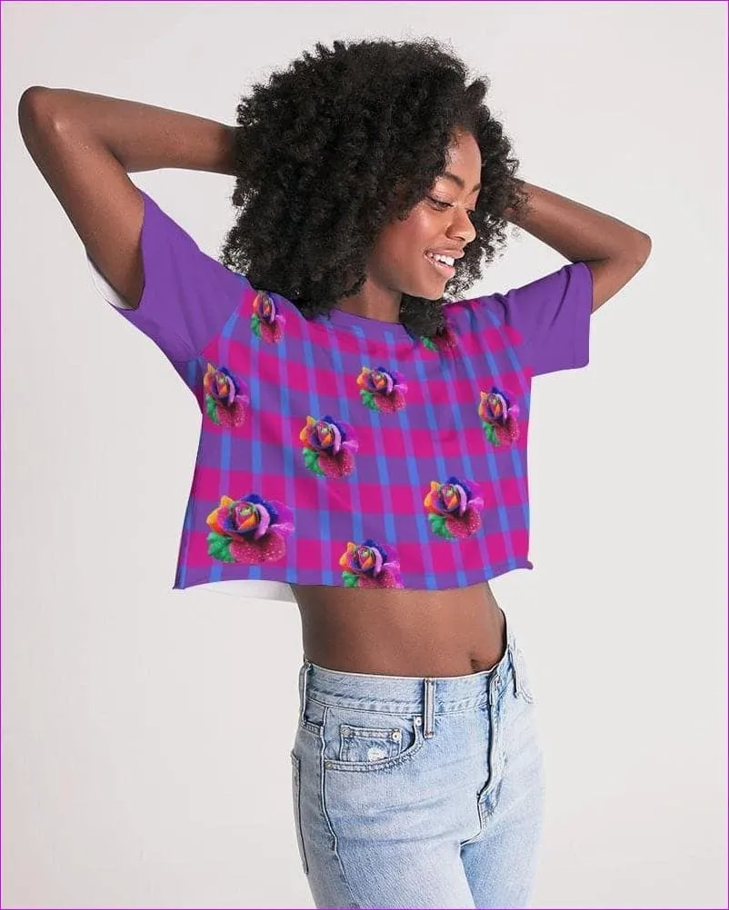 Floral Reign Plaid Womens Lounge Cropped Tee