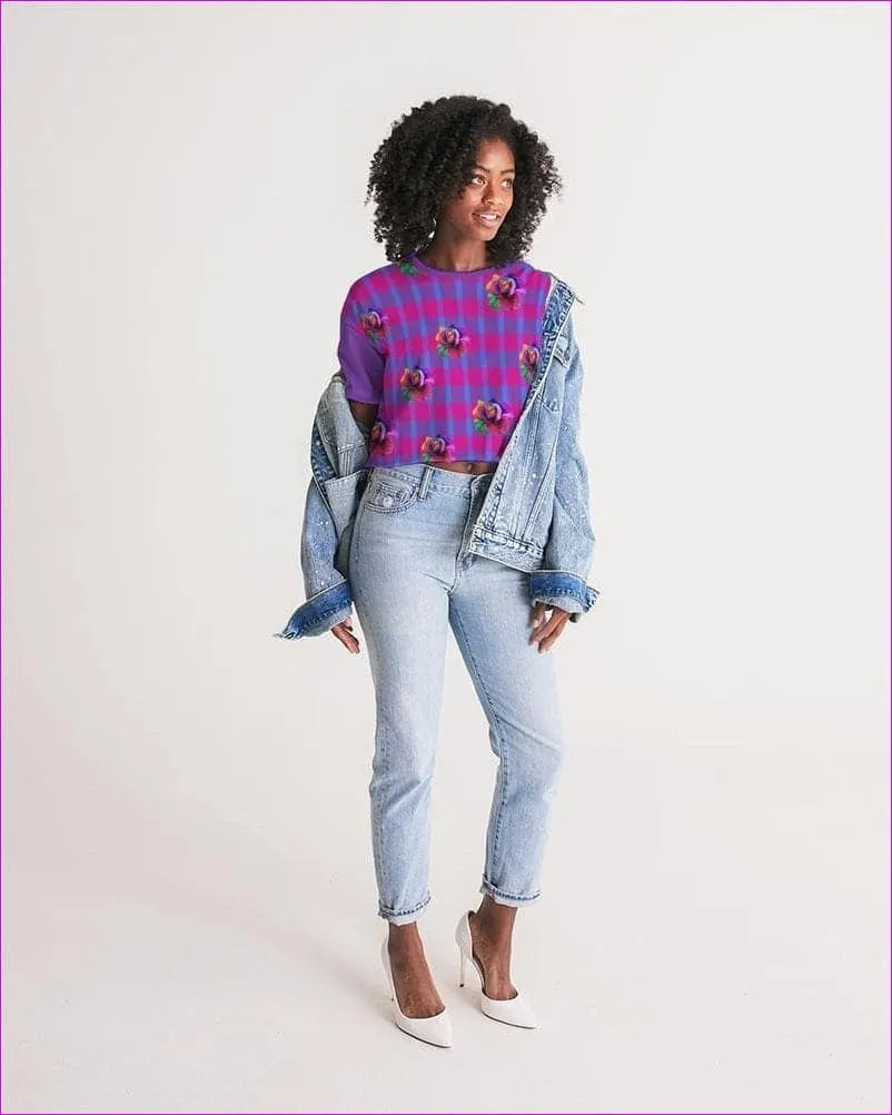 Floral Reign Plaid Womens Lounge Cropped Tee