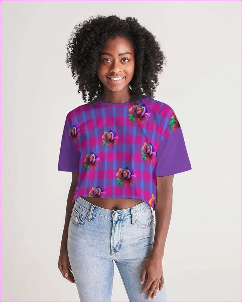 Floral Reign Plaid Womens Lounge Cropped Tee