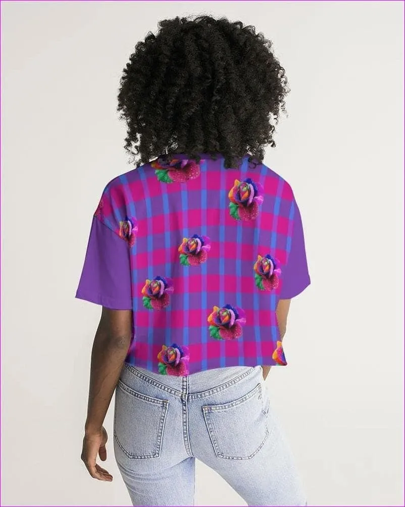 Floral Reign Plaid Womens Lounge Cropped Tee