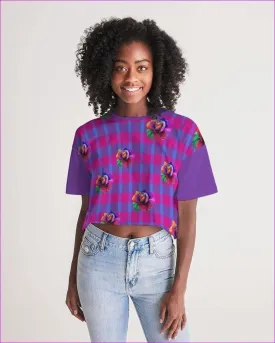 Floral Reign Plaid Womens Lounge Cropped Tee