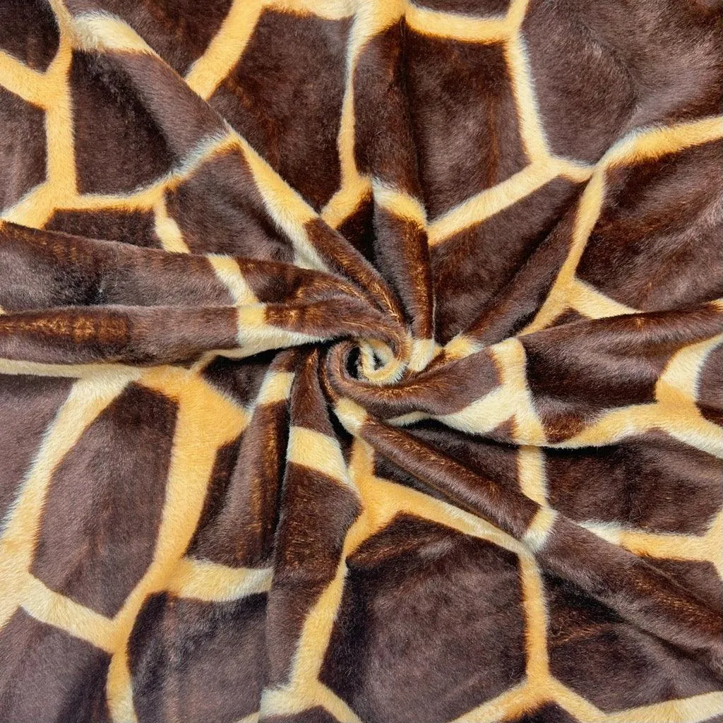 Giraffe Print on Brown Velboa Fabric