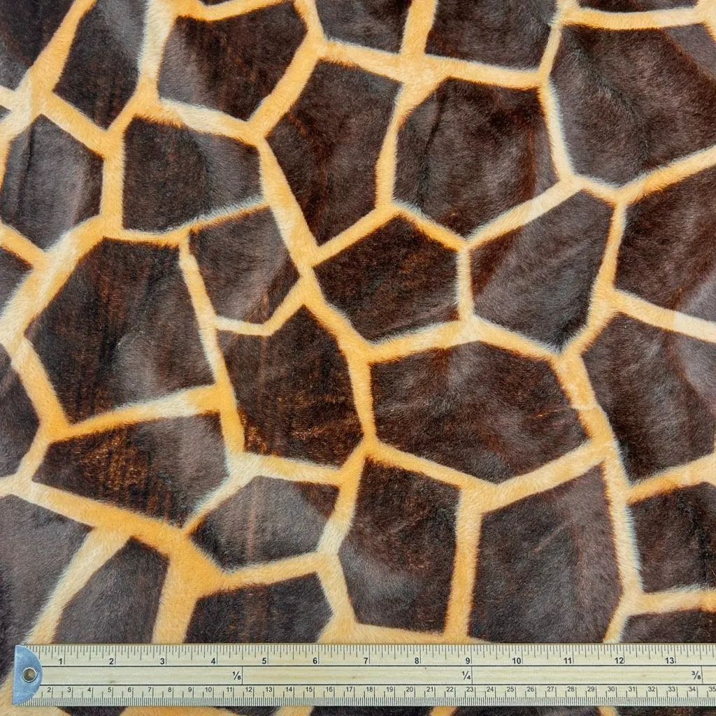 Giraffe Print on Brown Velboa Fabric