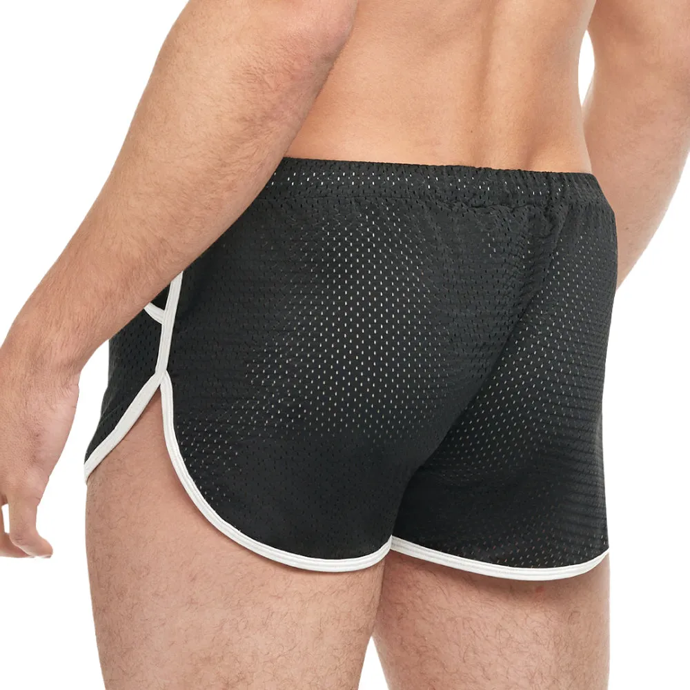 Goal Line Side Split Mesh Booty Shorts Black