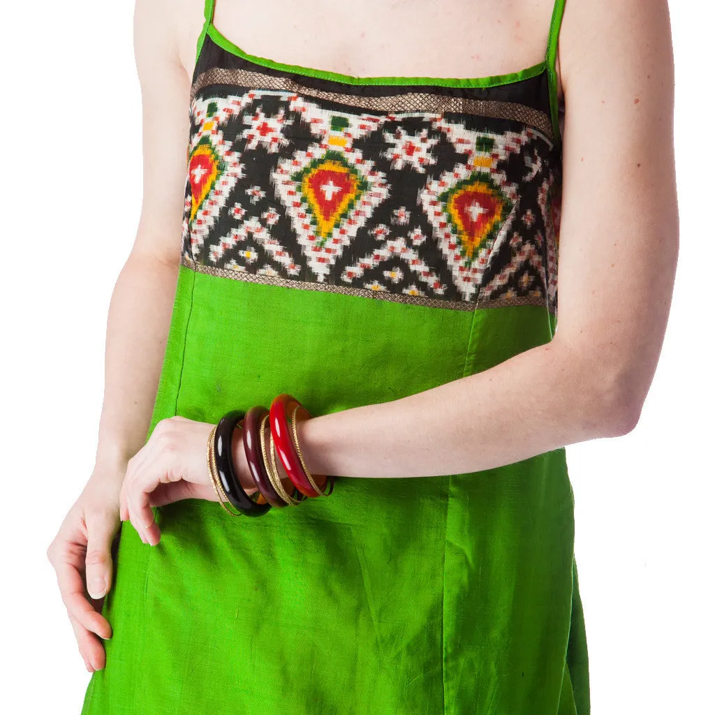 Green Ikat Silk Batik Bridesmaids Dress