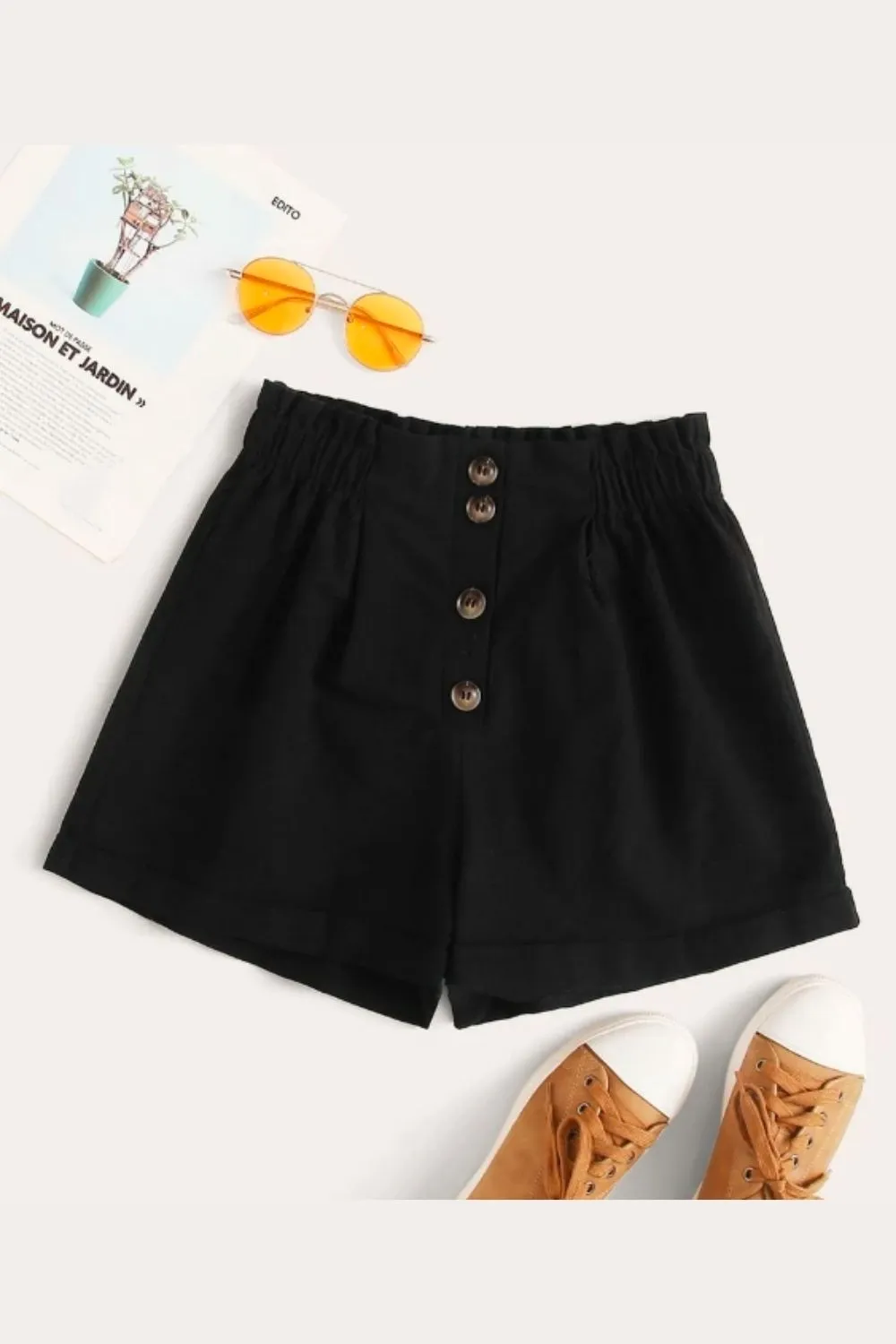 High Rise Paper Bag Shorts Black