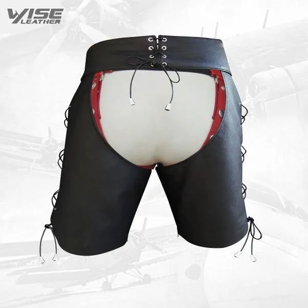 Leather Men's Chaps Shorts with Lace-Up Sides