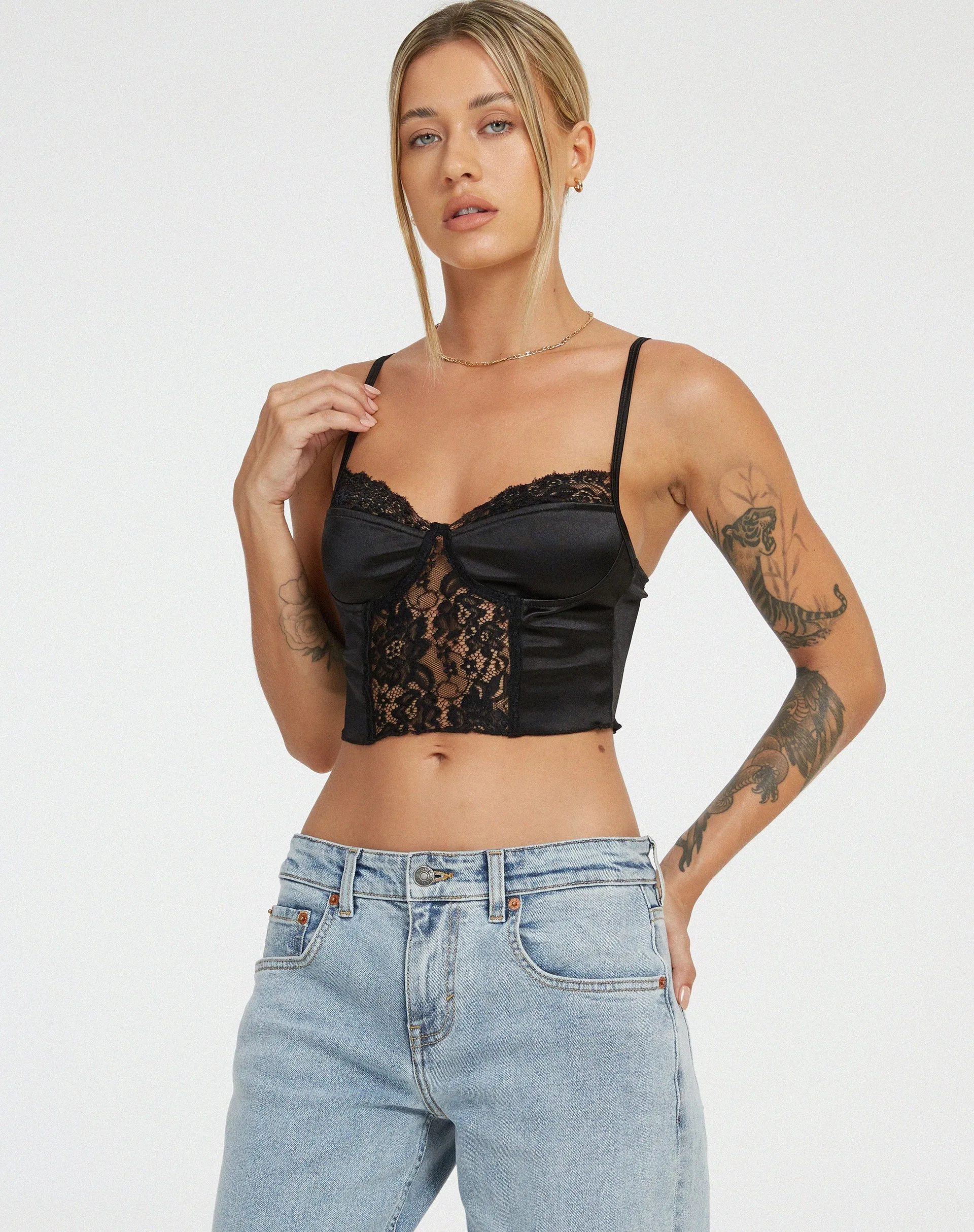 Litasa Corset Top in Satin Black