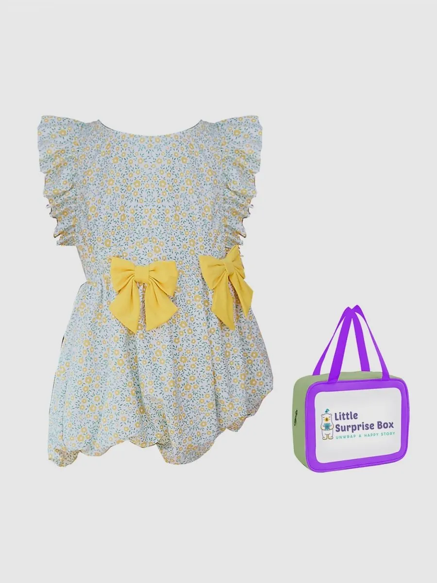 Little Surprise Box,One Piece Little Miss Yellow Bow print Swimwear  Swim Cap for Kids & Toddlers