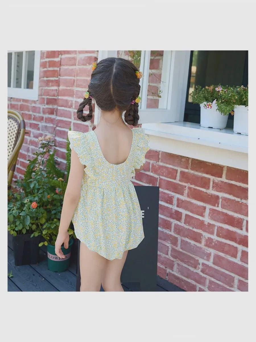 Little Surprise Box,One Piece Little Miss Yellow Bow print Swimwear  Swim Cap for Kids & Toddlers