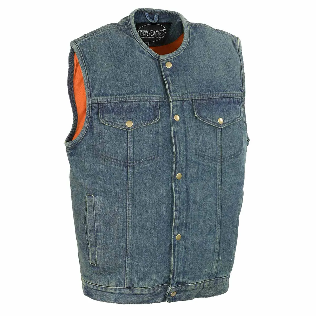 M-Boss Apparel Mens Black Denim Motorcycle Vest - Club Style Rider Vest with Concealed Carry Pockets BOS13521