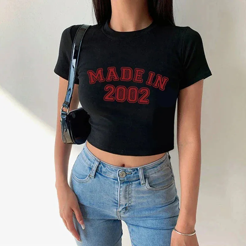 Made in 2002 Retro Sports Style Crop Top O-Neck Baby Tee Crop Top