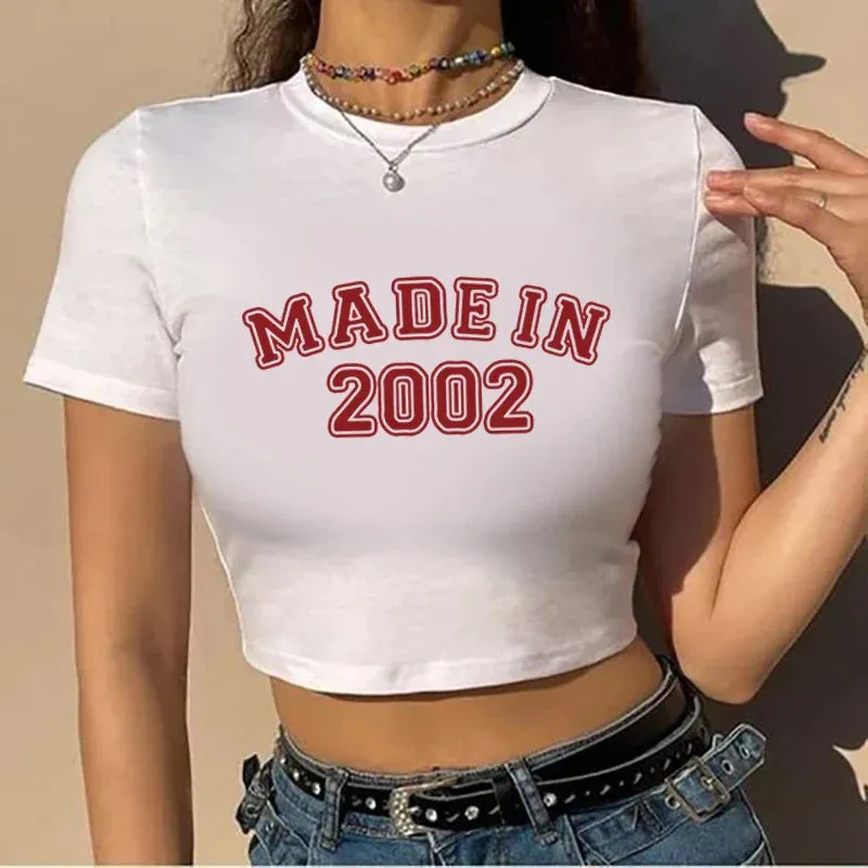 Made in 2002 Retro Sports Style Crop Top O-Neck Baby Tee Crop Top