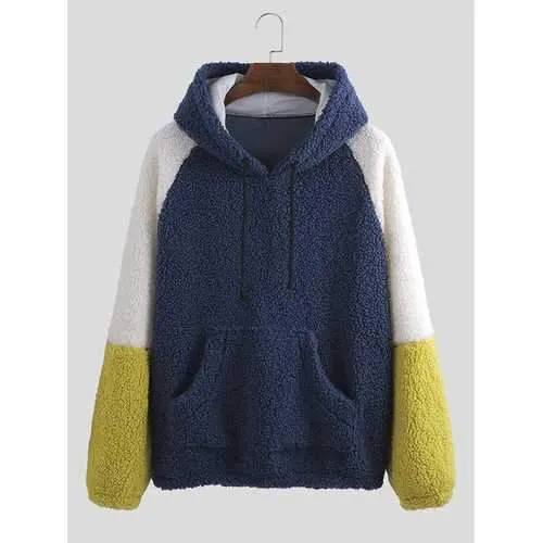 Mens Patchwork Berber Fleece Hoodies