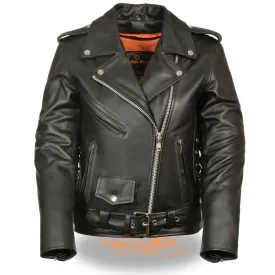 Milwaukee Leather LKL2700 Women's Classic Black Premium Leather Motorcycle Vintage Jacket with Side Laces