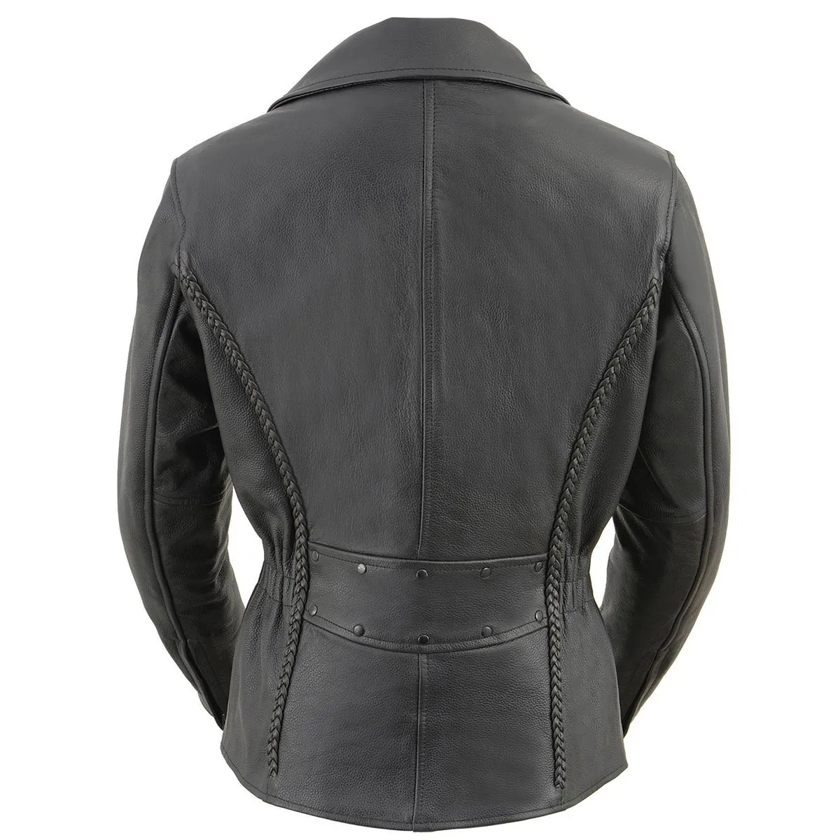 Milwaukee Leather LKL2711 Women's Black Braided Leather Jacket with Stud Back Detailing