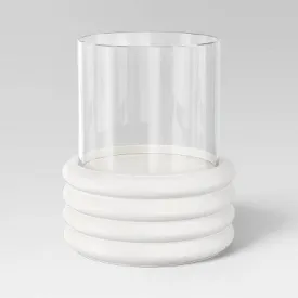 New - 12.2"x10.43" Pillar Concrete/Glass Large Lantern Candle Holder White - Threshold